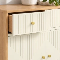 HOMCOM Aparador, mueble de almacenamiento acanalado con sobre efecto roble, 2 cajones, 2 puertas, estante ajustable, 77x30x80cm, crema(m-8)