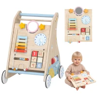 AIYAPLAY 3-in-1 baby loopwagen met afneembaar dubbelzijdig activiteitspaneel, tas en wielen voor 1-3 jaar(m-15)