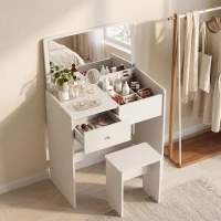 HOMCOM Vanity Desk with Mirror Dressing Table Drawer Set 6 Compartments Storage Stool White(m-2)