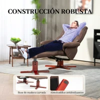 HOMCOM Sillón Relax Reclinable con Reposapiés Tapizado en Tejido Técnico Marco de Madera  Función Basculante Marrón Oscuro(m-7)