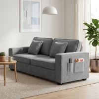 HOMCOM Sofá de 3 Plazas Tapizado en Chenilla con Bolsillos 2 Almohadas Reposabrazos Cojín de Muelles 210x78,5x86,5 cm Gris(m-6)