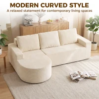 HOMCOM Canapé d'Angle 3 Places en Velours Côtelé, Canapé Compressé en L 235cm, Méridienne Incurvée, Assise Profonde, Beige(m-8)