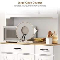 HOMCOM Kitchen Pantry with 6 Doors Countertop for Microwave 2 Drawers Adjustable Shelves Cable Hole White(m-5)