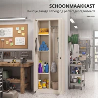 HOMCOM Hoge stalen garagekast met deuren en verstelbare legplanken, opbergkast met ophangstang, crèmewit(m-4)