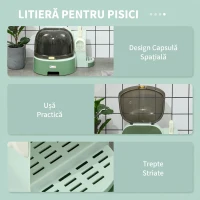 PawHut Litterină pentru pisici închisă, cu capac rabatabil și tavă detașabilă, 52x60x42 cm, Verde(m-7)