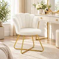 HOMCOM Fauteuil coquillage chaise coiffeuse fauteuil en velours fauteuil de salon avec pieds en acier 69 x 64 x 80 cm crème(m-10)
