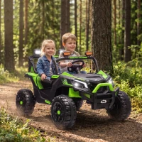 AIYAPLAY UTV elétrico infantil 24 V de 2 lugares com 2 motores de 120 W, comando à distância e suspensão às 4 rodas, verde(m-10)