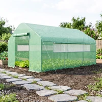 Outsunny Serre de jardin 4 x 3 x 2m avec portes enroulables et grandes fenêtres, serre tunnel de jardin, vert(m-10)