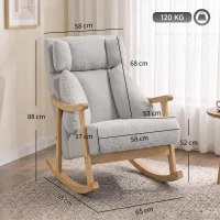 HOMCOM Mecedora Tapizada de Borreguito con Reposacabezas Ajustable y Patas de Madera 65x98x88 cm Gris Claro(m-3)