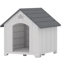 PawHut Caseta para perro de exterior, caseta de polipropileno impermeable y ventilada, suelo elevado 66x55x65cm gris claro(m-11)