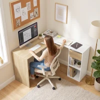 HOMCOM Escritorio Esquinero en L de 120x110 cm con Cajón y 2 Estantes para Oficina en Casa Estudio Blanco y Natural(m-9)