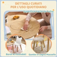 AIYAPLAY Set con Tavolo e 2 Sedie per Bambini con Schienale a Orsetto, Tavolino con Vano Contenitore, Color Legno(m-18)