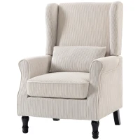 HOMCOM Sillón de Salón, Sillón Auxiliar Moderno en Terciopelo Acanalado con Respaldo Alto con Orejas, Cojín Lumbar, Beige(m-11)