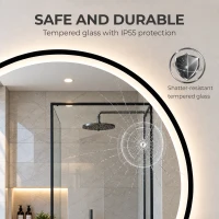 HOMCOM Bathroom Mirror with LED Lights, 60cm Round LED Bathroom Mirror with 3 Colours Dimmable, Bluetooth, Anti-Fog, Black(m-6)