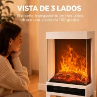 HOMCOM Chimenea Eléctrica 1000/2000W Calentador de Chimenea con Llama LED Ajustable hasta 15-20 m² 40,5x20x62 cm Blanco(m-5)
