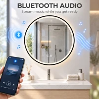 HOMCOM Bathroom Mirror with LED Lights, 60cm Round LED Bathroom Mirror with 3 Colours Dimmable, Bluetooth, Anti-Fog, Black(m-4)