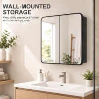 HOMCOM Bathroom Medicine Mirror Cabinet, Bathroom Wall Cabinet with Storage, Magnetic Doors and Adjustable Shelf, Black(m-4)