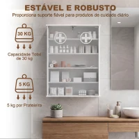 HOMCOM Armário de Medicamentos de Parede com Fechadura 2 Chaves e Portas de Vidro 60x17x82,5 cm Branco(m-7)
