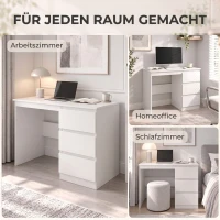 HOMCOM Computertisch Schreibtisch mit 3 Schubladen, Moderner Bürotisch PC Tisch 100 x 50 x 75 cm, Weiß(m-5)