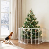 PawHut Haustierzaun, 5-Panel-Barriere mit Tür, faltbar, für kleine & mittelgroße Hunde, Kunststoff, Kohlenstoffstahl, Nylon, Weiß(m-9)