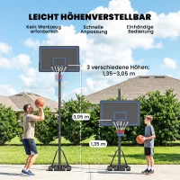 SPORTNOW Basketballkorb Outdoor 135-305cm Höhenverstellbar Basketballständer mit 110x70cm Rückwand 2 Rädern & Sandsack Mobile(m-4)