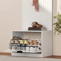 HOMCOM Perchero 5 en 1, Mueble de Entrada, Banco para Zapatos, Cajón Abatible, Estantes Ajustables, 4 Ganchos, Blanco(m-7)