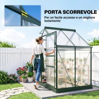 Outsunny Serra da Giardino in Policarbonato Anti UV con Finestra e Porta Scorrevole, 190x132x201cm(m-4)