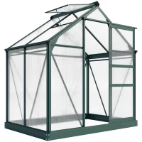 Outsunny 6 x 4ft Polycarbonate Greenhouse, Large Walk in Green House with Slide Door and Window, Garden Plants Grow House with Aluminium Frame and Foundation, Dark Green(m-1)