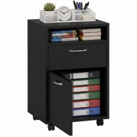 HOMCOM Filing Cabinet, Mobile File Cabinet with 2 Drawers, Office Home Organiser on Wheels for A4, Letter-Size File Folders, Mobile Printer with Open Shelf, Black(m-1)