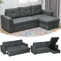 HOMCOM 3-Sitzer-Sofa mit Bettfunktion, Schlafsofa mit Chaiselongue, Polstersofa, Dunkelgrau(m-12)