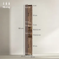 HOMCOM Coluna de Casa de Banho com 2 Portas, Compartimento Aberto, Prateleiras Ajustáveis e Suporte para Papel Higiénico, 20x20x185 cm, Castanho Acinzentado(m-3)