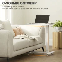 HOMCOM Sta-bureau In Hoogte Verstelbaar met 4 Wielen C-Vorm 65 cm x 48 cm x 70-110 cm Wit(m-5)