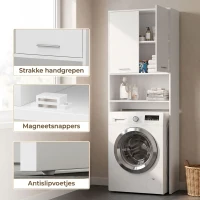 HOMCOM Kast voor boven de wasmachine, hoge badkamerkast met 2 deuren en open vak, 66 x 24 x 191 cm, wit(m-6)