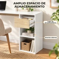 HOMCOM Escritorio Esquinero en L de 120x110 cm con Cajón y 2 Estantes para Oficina en Casa Estudio Blanco y Natural(m-5)