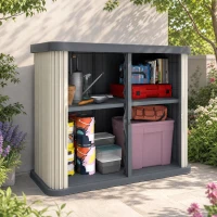 Outsunny Cofre de Almacenamiento Exterior 480 L, 2 Niveles con Puertas Correderas Resistente a los UV, 120,5x59,5x92cm, Gris(m-5)