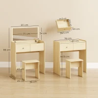 HOMCOM Toucador com Espelho Rebatível e Banco, Mesa de Maquilhagem com Gaveta e 6 Compartimentos, 81x40x86 cm, Carvalho(m-3)