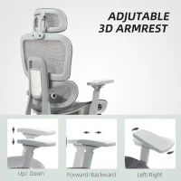 HOMCOM Ergonomic Office Chair with Footrest, High Back Mesh Desk Chair, Adjustable Lumbar Support, 3D Armrests, Grey(m-7)