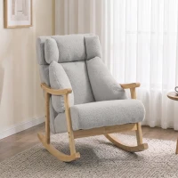 HOMCOM Mecedora Tapizada de Borreguito con Reposacabezas Ajustable y Patas de Madera 65x98x88 cm Gris Claro(m-10)