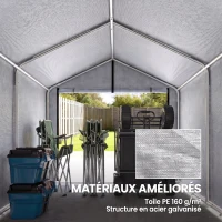 Outsunny Abri de jardin tente de stockage imperméable porte enroulable, pour bois outils 162x221,5x163cm, gris clair(m-4)