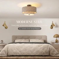 HOMCOM Plafondlamp met dubbele lampenkappen in linnen look, taupe(m-4)