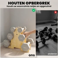 SPORTNOW Dumbbellset 3 paar 1 kg, 3 kg, 5 kg met houten standaard, antislip grip, hex halters van gietijzer, lichtgrijs(m-5)