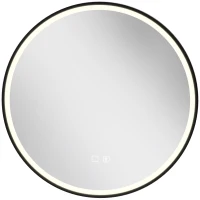 HOMCOM Bathroom Mirror with LED Lights, 60cm Round LED Bathroom Mirror with 3 Colours Dimmable, Bluetooth, Anti-Fog, Black(m-1)