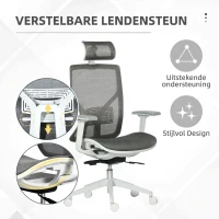 Vinsetto bureaustoel met hoofdsteun 3D-armleuning 3 niveaus in hoogte verstelbaar ergonomische netstof schuimgrijs 67 x 65 x 120-128 cm(m-5)