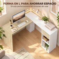 HOMCOM Escritorio Esquinero en L de 120x110 cm con Cajón y 2 Estantes para Oficina en Casa Estudio Blanco y Natural(m-4)
