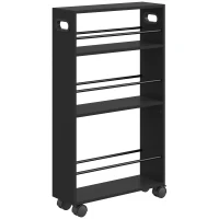 HOMCOM Carrito Portaobjetos 3 Estantes con Ruedas de Metal Negro(m-1)