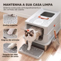 PawHut Caixa de Areia para Gatos em Aço Inoxidável com Tampa Amovível e Pá XXL, Cinzento-Claro(m-4)