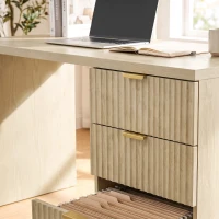 HOMCOM Escritorio para Ordenador, Almacenamiento Reversible, 3 Cajones Frentes Ondulados, Tablero Grueso y Espacioso, 120x50x76cm, Roble(m-9)