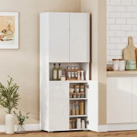 HOMCOM 180 cm Tall Kitchen Cupboard, Pantry Storage Cabinet with Soft Close Doors and Adjustable Shelves, High Gloss White(m-2)