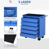 HOMCOM® werkplaatswagen verrijdbaar, afsluitbaar met 5 schuifladen, gereedschap wagen verrijdbare gereedschapswagen gereedschapskist schuifladen blauw(m-4)