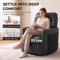 HOMCOM 360° Swivel Accent Chair, Modern Armchair with Thick Cushion, PU Leather Upholstered, Dark Grey(m-5)